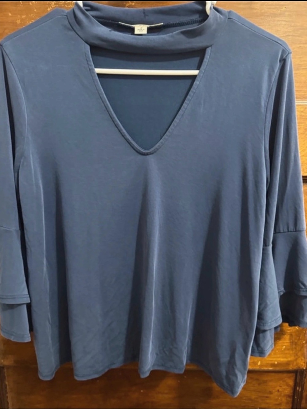 Mi Ami Slate Blue V-Neck Layered Sleeve Long Sleeve Top